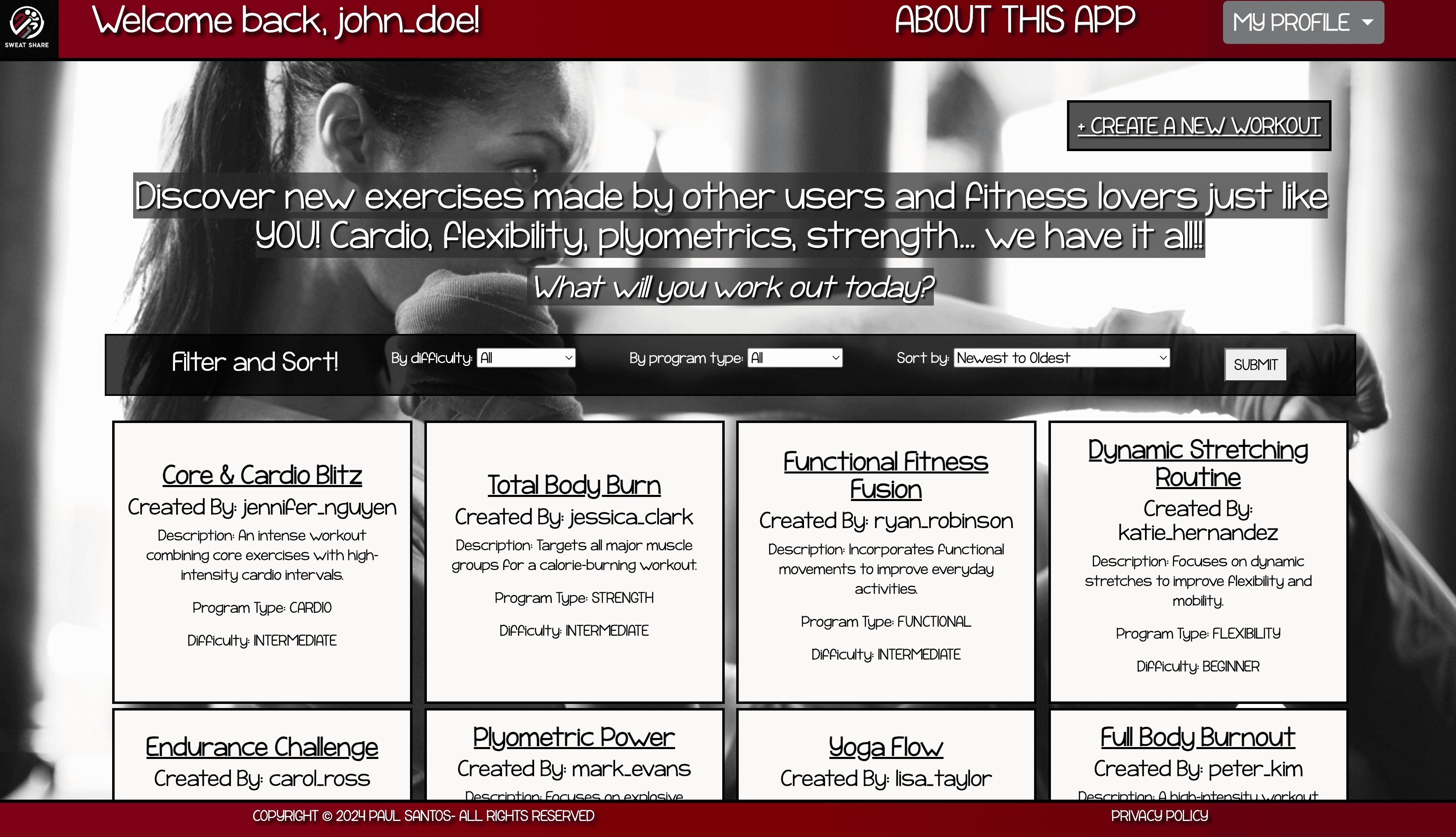 Page where users can view all available exercise programs.